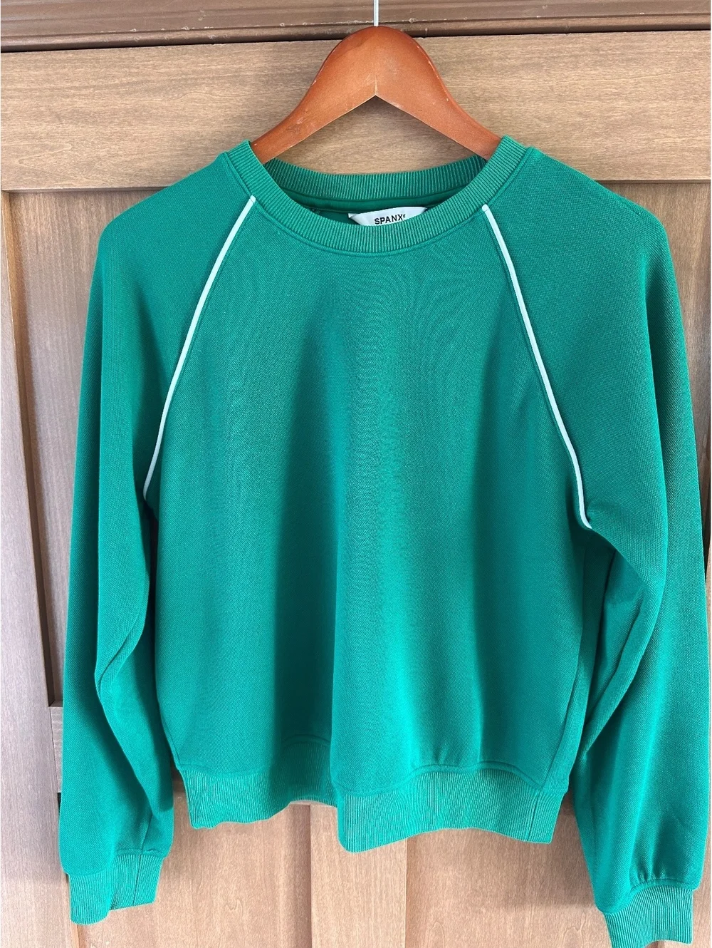 SPANX Airpiqué Long Sleeve Crewneck Top Field Green Women’s Small 21351R